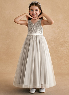 Azazie Cinna Flower Girl Dresses Frost A-Line Lace Tulle Dress image5
