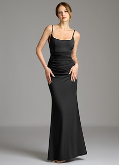 Azazie Jolene Bridesmaid Dresses Black Mermaid Square Neckline Premium Stretch Jersey Dress image1