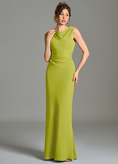 Azazie Kieryn Bridesmaid Dresses Lemongrass Mermaid Pleated Chiffon Dress image4