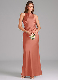 Azazie Evadne Brudtärnklänningar Klä av Tubklänning i Stretch Satin Plisserad Laxrosa image6