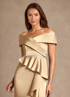 Azazie Dareia Kleider für die Brautmutter Meerjungfrau-Linie Schulterfrei Stretch-Satin Kleid Champagner image9