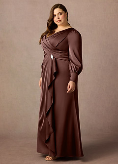 Azazie Petrina Mother of the Bride Dresses Espresso Mermaid Pleated Stretch Satin Dress image10