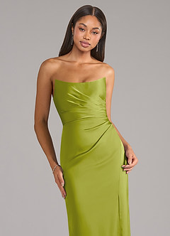 Azazie Marla Robes de demoiselle d'honneur Robe Fourreau Convertible en Satin extensible Bustier Citronnelle image2