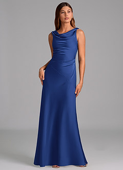 Azazie Nerine Bridesmaid Dresses Royal Blue A-Line Pleated Stretch Satin Dress image3
