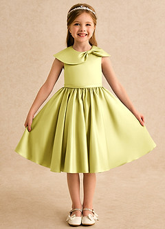 Azazie Acorn Flower Girl Dresses Lemon Sorbet A-Line Pleated Matte Satin Dress image1