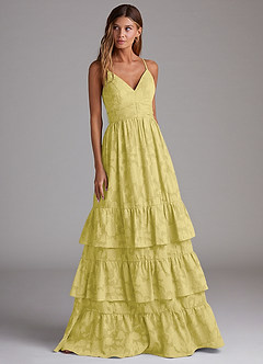 Azazie Nathalia Robes de demoiselle d'honneur Robe Trapèze en Blumen-Burnout Arc Canari image4