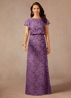 Azazie Lehi vestidos de madre de la novia Vestido de Glicinia de Devorado Floral de Corte en A con Cuello de barco image4