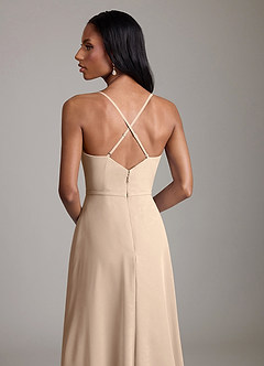 Azazie Naeem Bridesmaid Dresses Taupe A-Line V-Neck Ruffle Chiffon Dress image7