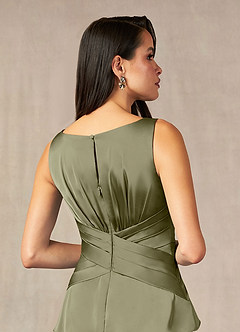 Azazie Viola Mother of the Bride Dresses Pistachio A-Line Pleated Stretch Satin Dress image4