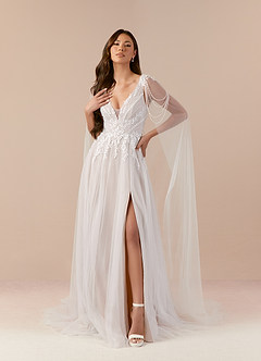 Azazie Goddess Wedding Dresses Diamond White Caramel A-Line V-Neck Sequins Tulle Dress image3