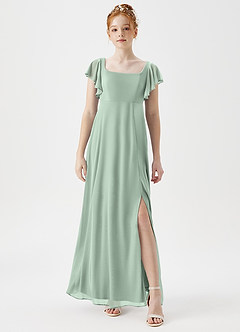 Azazie Bondi Junior A-Linie Seitliche Cut-Outs Gittergewebe Kleid Agave image1
