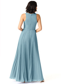 Azazie Lindie Bridesmaid Dresses Moody Blue A-Line Scoop Pleated Chiffon Dress image2