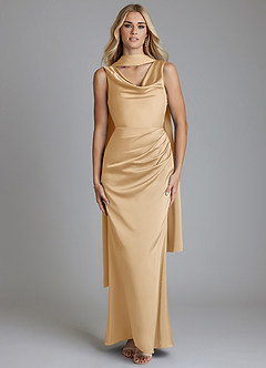 Azazie Tallie Bridesmaid Dresses Gold Mermaid Pleated Stretch Satin Dress image5