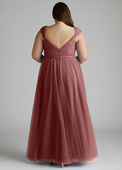 Azazie Luxi Bridesmaid Dresses Desert Rose A-Line Pleated Tulle Dress image10
