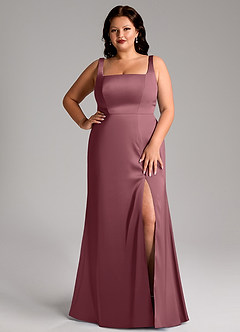Azazie Frostine Bridesmaid Dresses Desert Rose A-Line Bow Stretch Satin Dress image14