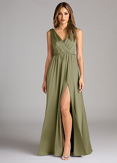 Azazie Tanicia Bridesmaid Dresses Pistachio A-Line Pleated Stretch Satin Dress image1