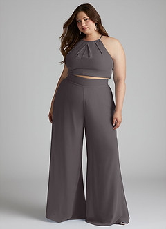 Azazie Kenzi Bridesmaid Dresses Steel Grey Pleated Chiffon Jumpsuit image8
