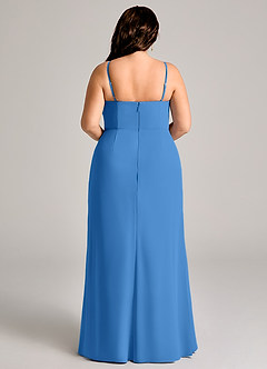 Azazie Maci Bridesmaid Dresses Blue Jay Sheath Pleated Chiffon Dress image9