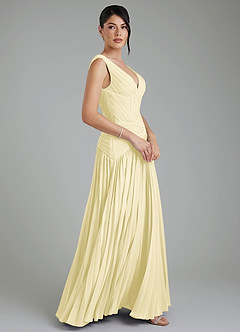 Azazie Kima Bridesmaid Dresses Lemon Sorbet A-Line Pleated Chiffon Dress image7