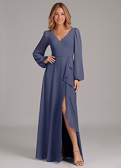 Azazie Simone Bridesmaid Dresses Stormy A-Line Long Sleeve Chiffon Dress image1