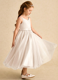 Azazie Patootie vestidos de niña de las flores Vestido de Alabastro Blanco de Tul de Corte En A con Tirante Espagueti image4