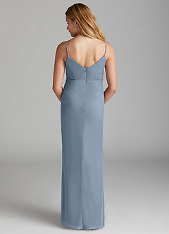 Azazie Deandra Junior Dusty Blue Sheath Stretch Chiffon Dress image2