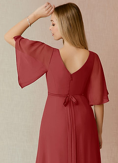 Azazie Cierra Brautjungfernkleider A-Linie V-Hals Chiffon Kleid Rost image8