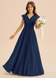 Azazie Anysa Junior Robe Trapèze en Mousseline de soie Rayé Bleu Marine Foncé image1