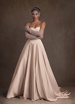 Azazie Alta Vestidos de novia Vestido Rosa Inglesa de Satén Elástico de Línea A con Palabra de honor image16