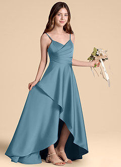 Azazie Prisha Junior Bermuda A-Line Pleated Stretch Satin Dress image8