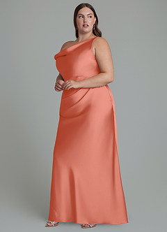 Azazie Emerson Bridesmaid Dresses Salmon Pink Mermaid Off the Shoulder Stretch Satin Dress image10