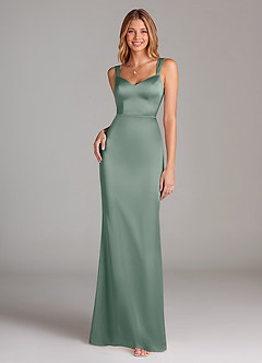 Azazie Denice Final Sale Black Sheath Pleated Stretch Satin Dress image3