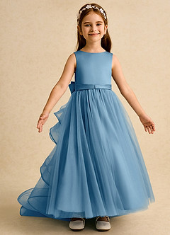 Azazie Lior Robe Demoiselle D'honneur Fillette Robe Princesse en Tulle Plissée Acier Bleuté image6
