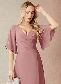 Azazie Cierra Bridesmaid Dresses Dusty Rose A-Line V-Neck Chiffon Dress image6