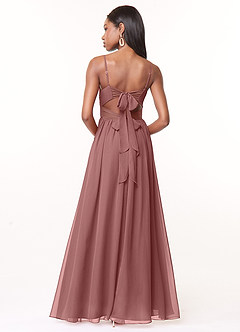 Azazie Zeya Vestidos de damas de honor Vestido de Rosa Del Desierto de Gasa de Corte en A con Cuello en V plisado image3