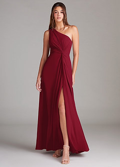 Azazie Brooke Bridesmaid Dresses Burgundy A-Line One Shoulder Chiffon Dress image1