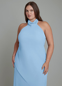 Azazie Velli Bridesmaid Dresses Powder Blue Mermaid High Neck Chiffon Dress image9