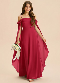 Azazie Moana Junior Linia A Pofałdowany Szyfon Długość podłogi Młodsza druhna Sukienka image3