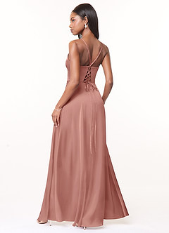 Azazie Maksim Brautjungfernkleider A-Linie V-Hals Stretch-Satin Kleid Rosettenrosa image2