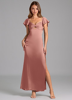 Azazie Demia Bridesmaid Dresses Rosette Sheath Sweetheart Neckline Stretch Satin Dress image1