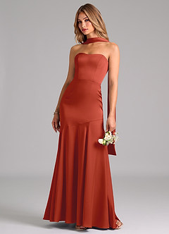 Azazie Shiloh Bridesmaid Dresses Rust Mermaid Strapless Stretch Satin Convertible Dress image6