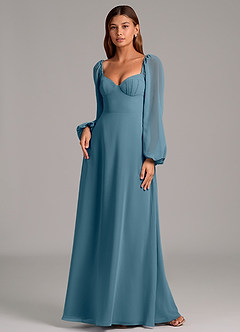 Azazie Annistyn Robes de demoiselle d'honneur Robe Trapèze en Mousseline de soie Manche longue Bermude image4