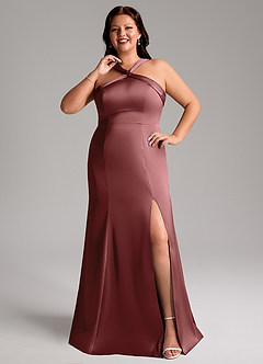 Azazie Rue Bridesmaid Dresses Amethyst A-Line Pleated Stretch Satin Dress image8