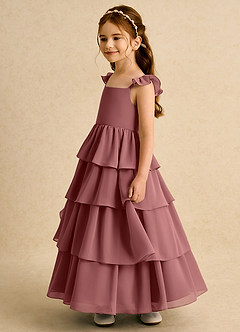 Azazie Boba vestidos de niña de las flores Vestido de Amatista de Gasa de Corte En A con Escote Cuadrado image7