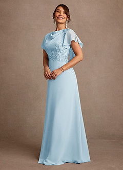 Azazie Frieda Mère de la mariée Robes Robe Trapèze en Mousseline de soie Appliqué Bleu Ciel image2