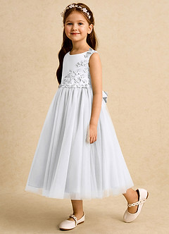 Azazie Malva Flower Girl Dresses White Ball-Gown Bow Tulle Dress image3