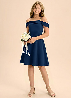 Azazie Anselie Junior Linia A Pofałdowany Satyna elastyczna Mini Młodsza druhna Sukienka image1