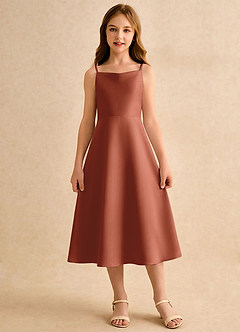Azazie Jaella Girls Formal Blomsterpigekjoler A-Line Plisseret Mat satin Te-længde Kjole image3