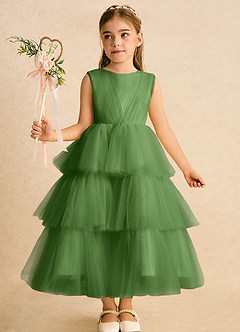 Azazie Marshmallow Flower Girl Dresses Basil Ball-Gown Bow Tulle Dress image6