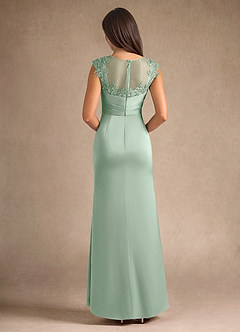 Azazie Santa Barbara Mother of the Bride Dresses Agave Sheath Pleated Stretch Satin Dress image3